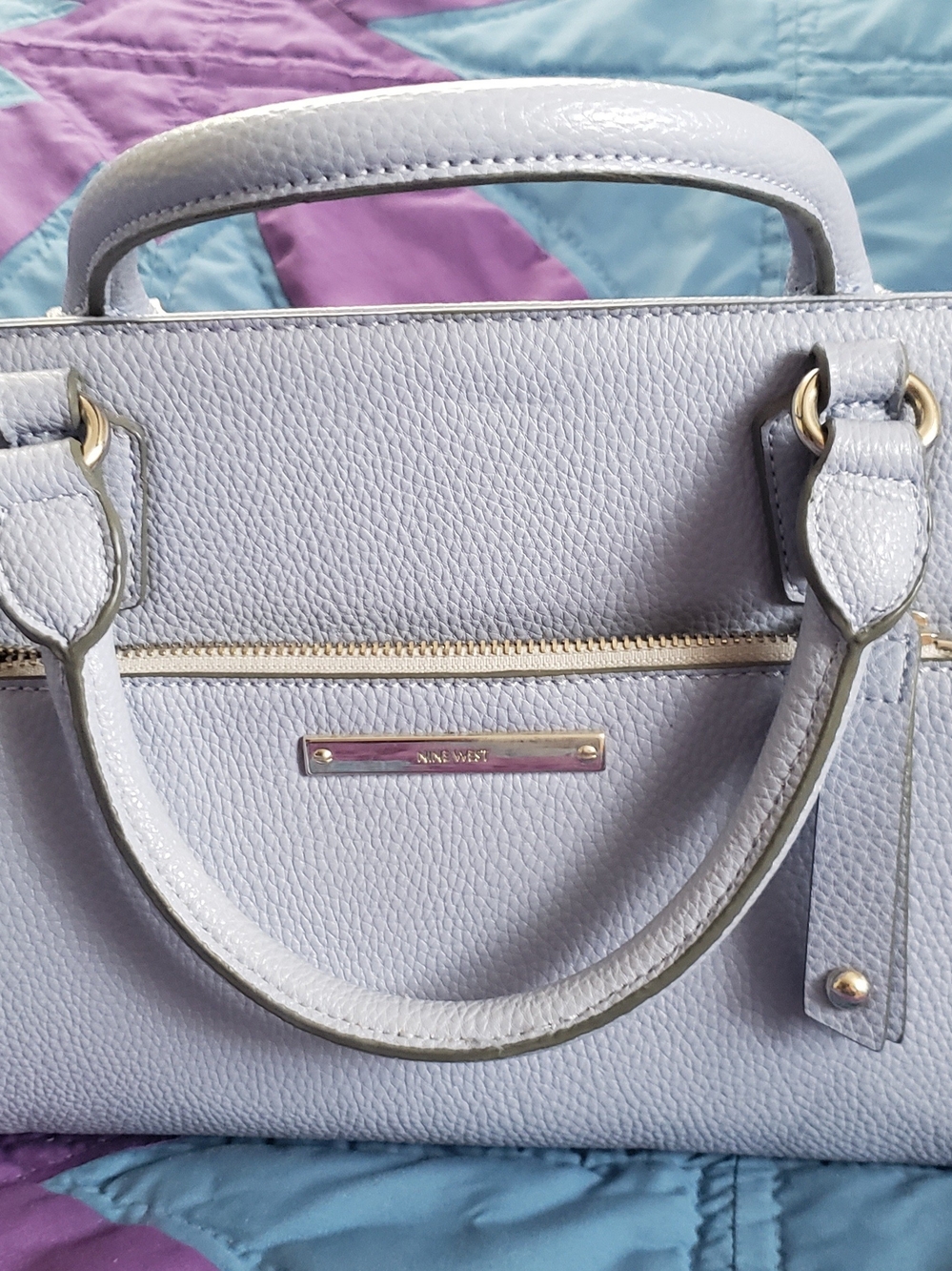 Nine West Powder Blue Pebbled Satchel with Silver Hardware